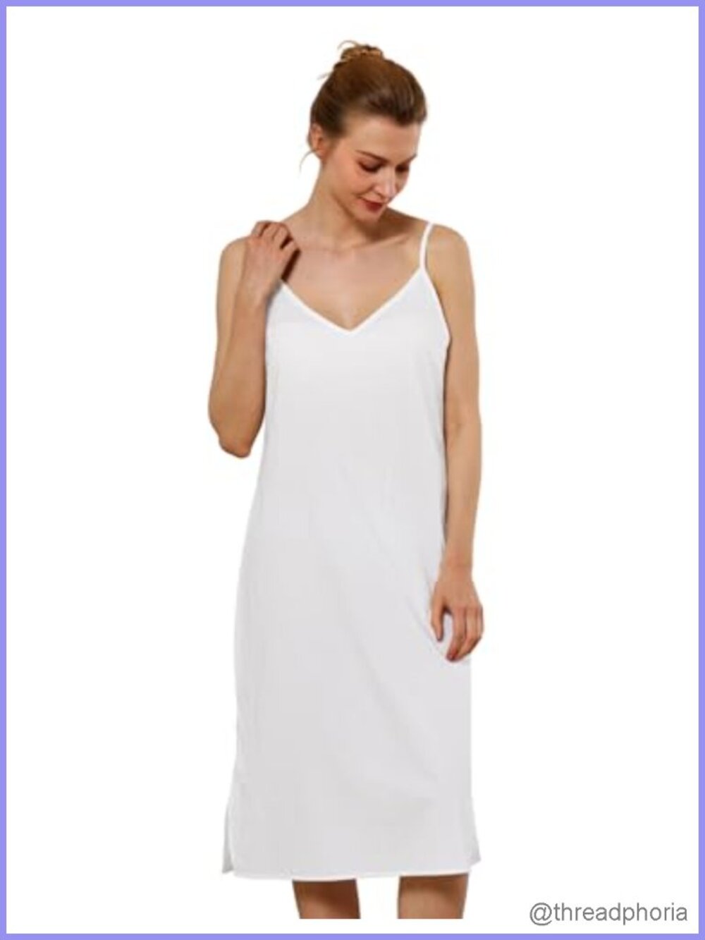 100% Cotton Full Slip V Neck Adjustable Spaghetti Straps Under Dress